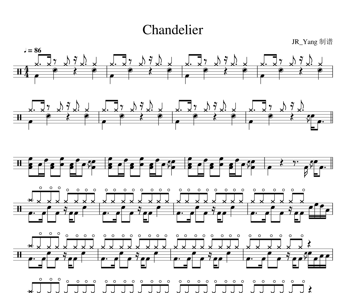 Chandelier鼓谱 Sia-Chandelier架子鼓|爵士鼓|鼓谱