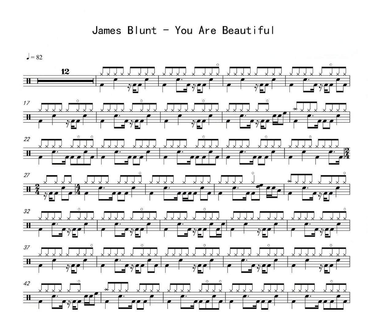 You Are Beautiful鼓谱 James Blunt《You Are Beautiful》爵士鼓谱