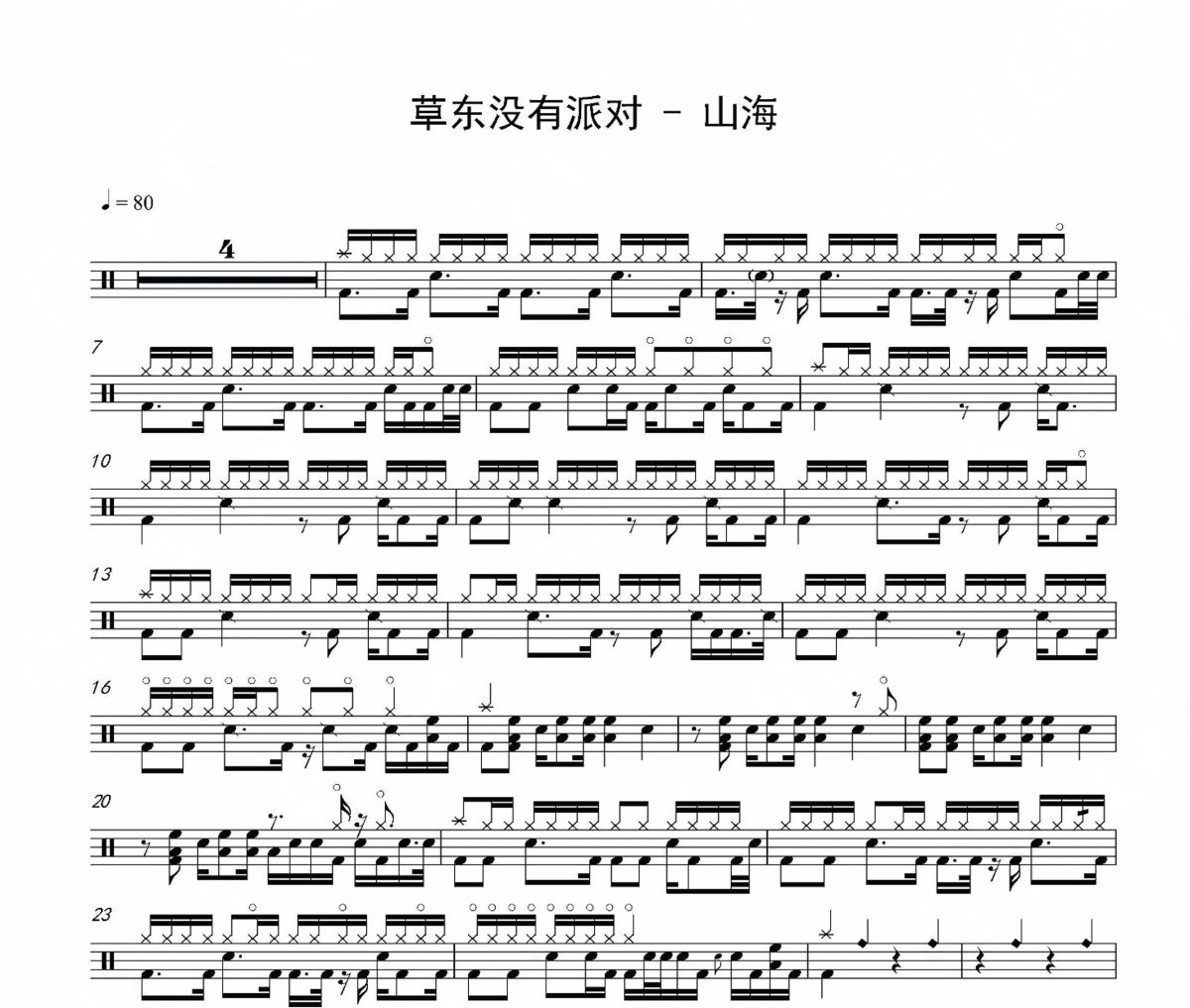 山海鼓谱 草东没有派对-山海爵士鼓谱
