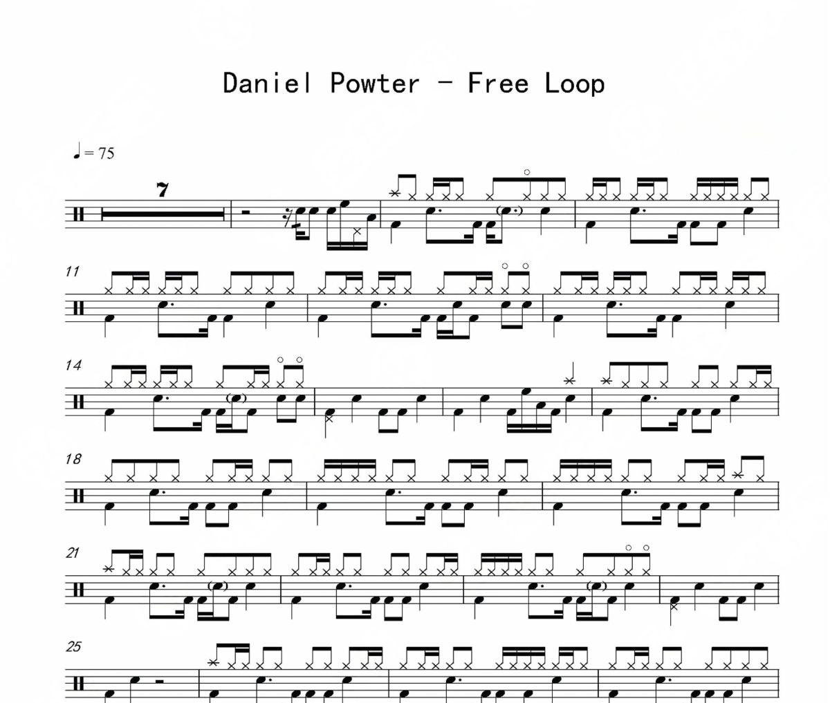 Free Loop鼓谱 Daniel Powter-Free Loop爵士鼓鼓谱
