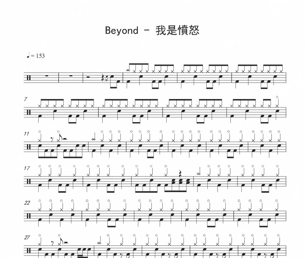 我是憤怒鼓谱 Beyond《我是憤怒》架子鼓|爵士鼓|鼓谱