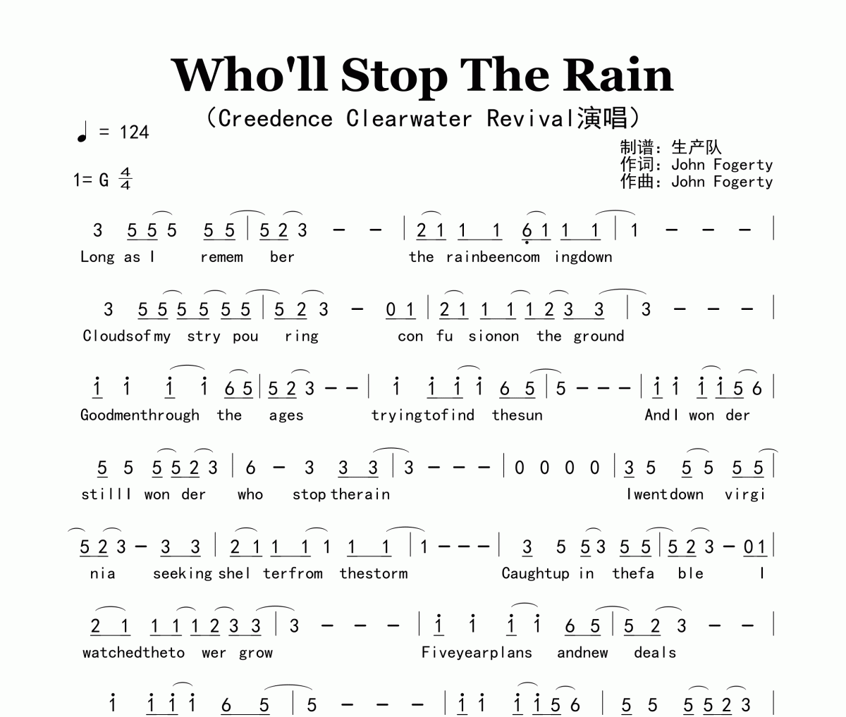 Who'll Stop The Rain简谱 Creedence Clearwater Revival《Who'll S