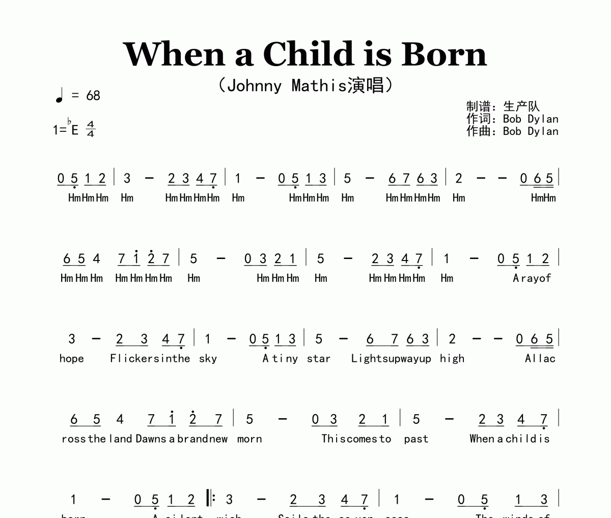 When a Child is Born简谱 Johnny Mathis《When a Child is Born》简谱