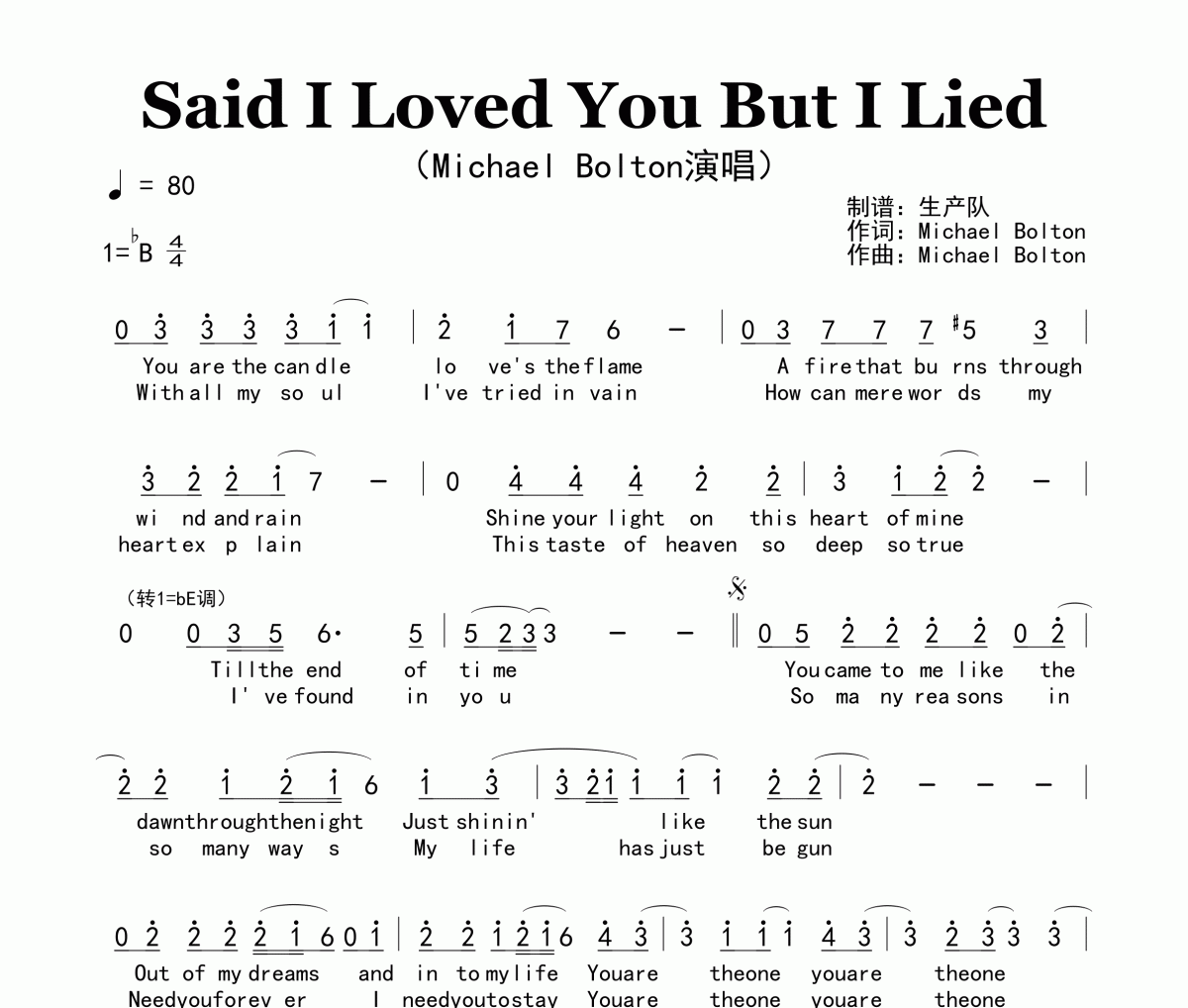 Said I Loved You But I Lied简谱 Michael Bolton《Said I Loved Yo