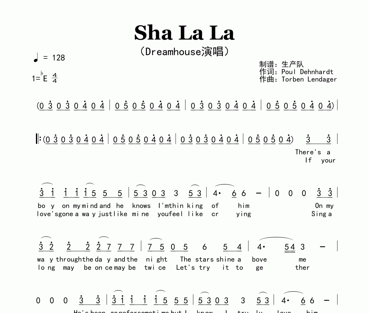 Sha La La简谱 Dreamhouse《Sha La La》简谱降E调