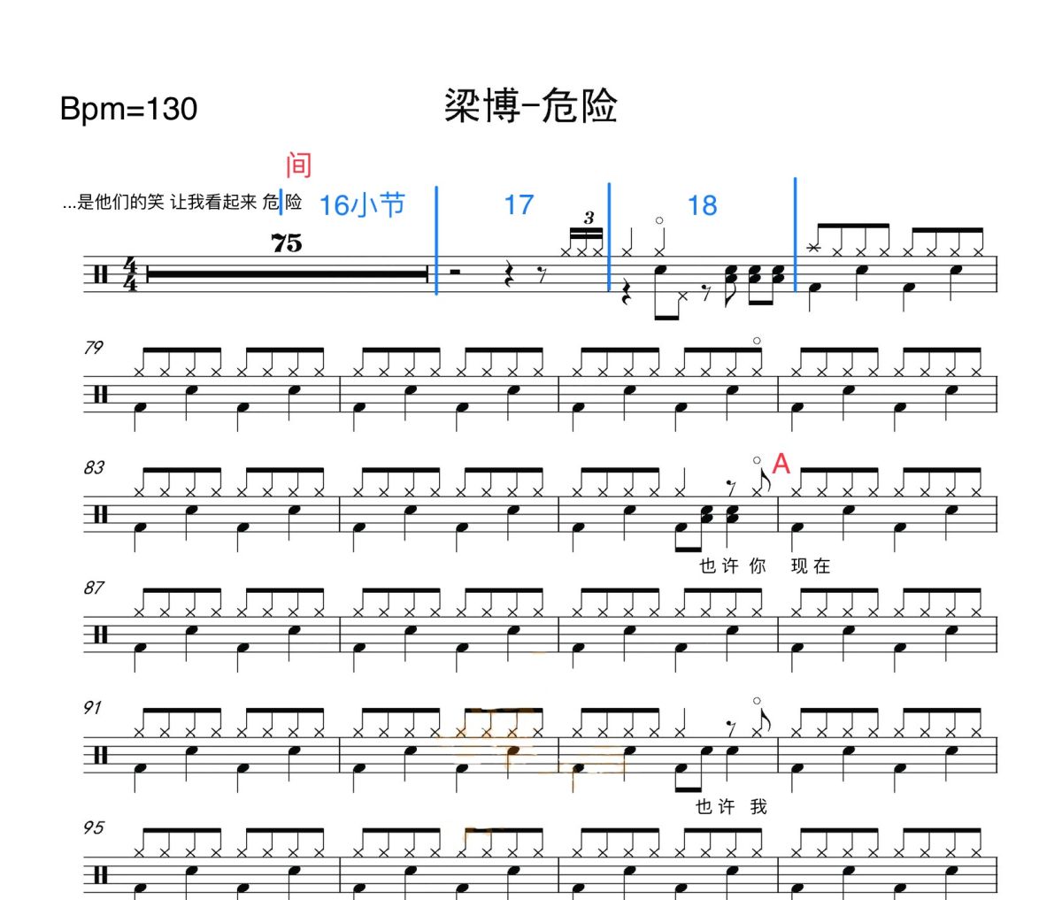 危险鼓谱 梁博-危险架子鼓|爵士鼓|鼓谱