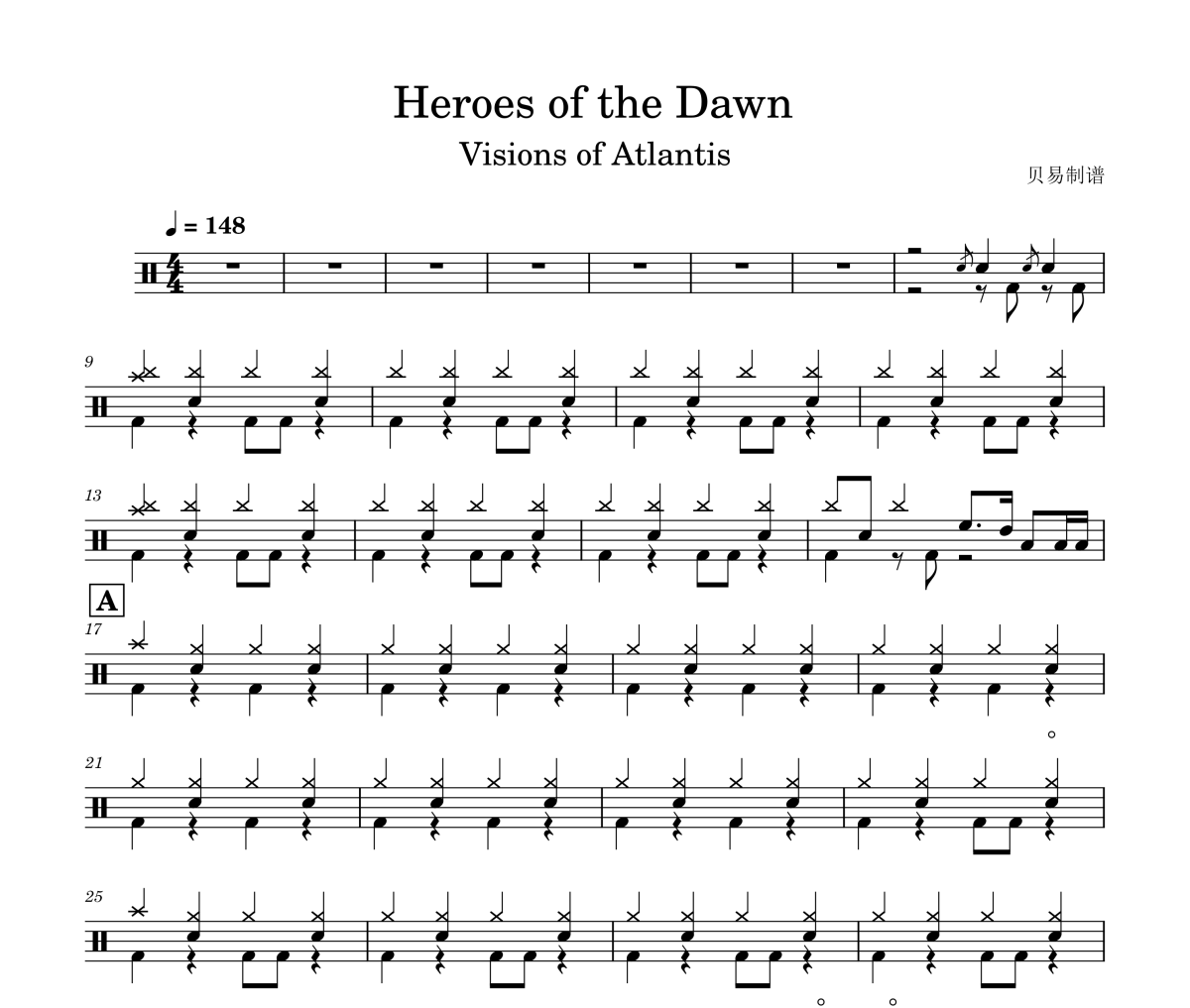 Heroes of the Dawn 鼓谱 Visions of Atlantis《Heroes of the Dawn