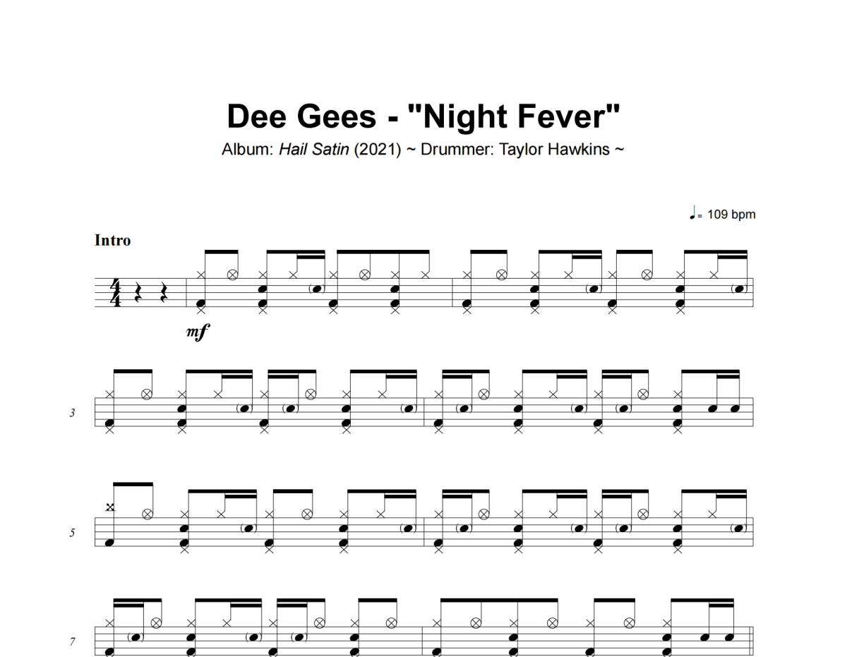 Bee Gees-Night Fever架子鼓|爵士鼓|鼓谱+动态视频