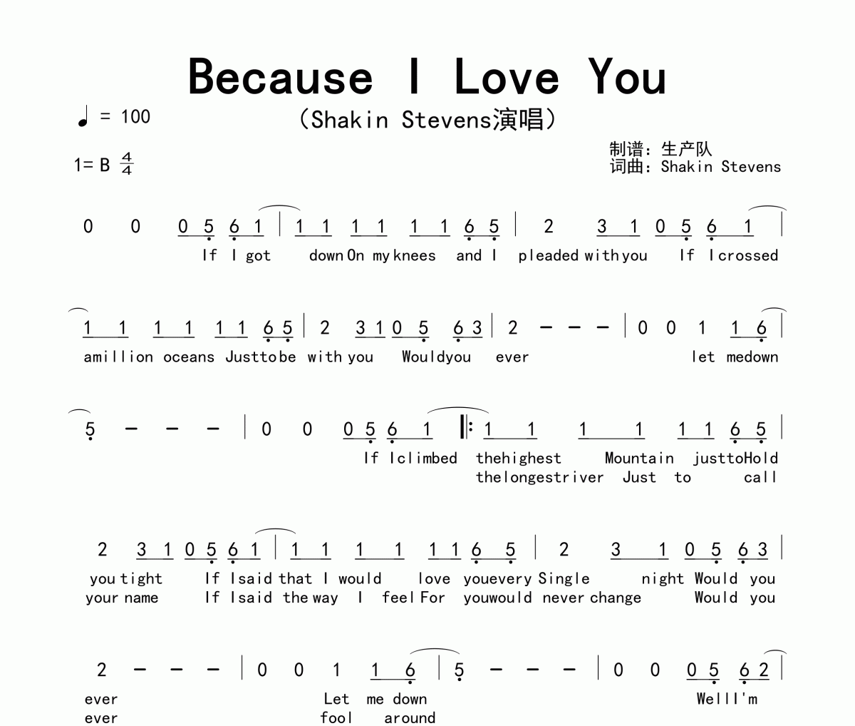 Shakin' Stevens《Because I Love You》简谱B调