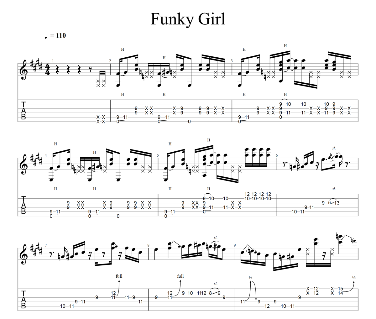 Funky Girl吉他谱 su《Funky Girl》六线谱|吉他谱