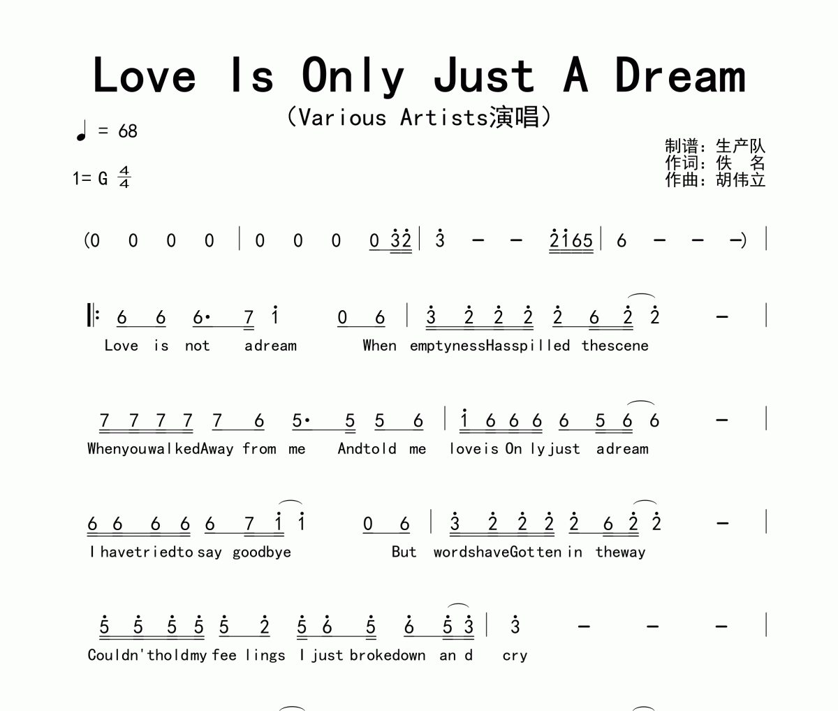 Various Artists《Love Is Only Just A Dream》简谱