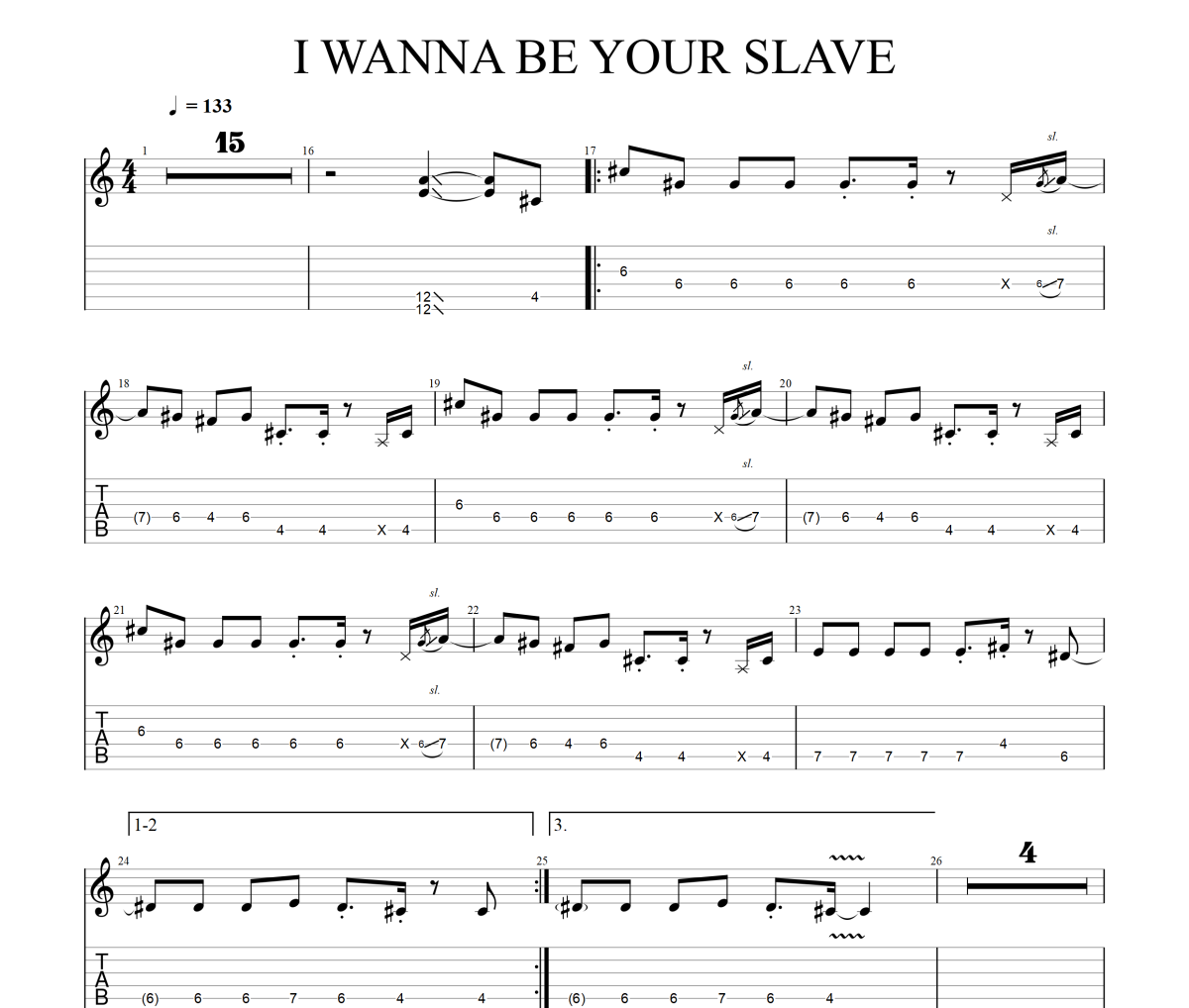 Måneskin《I WANNA BE YOUR SLAVE》六线谱|吉他谱电吉他SOLO