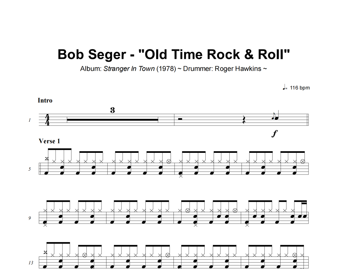 Bob Seger《Old Time Rock & Roll》架子鼓|爵士鼓|鼓谱+动态视频