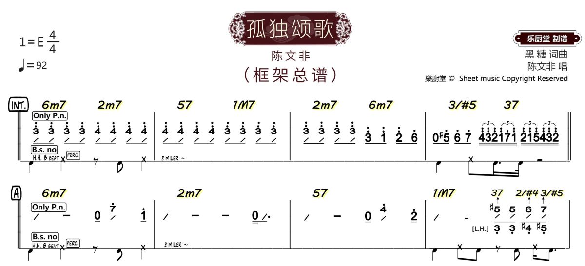 孤独颂歌简谱 陈文非《孤独颂歌》(框架总谱)简谱