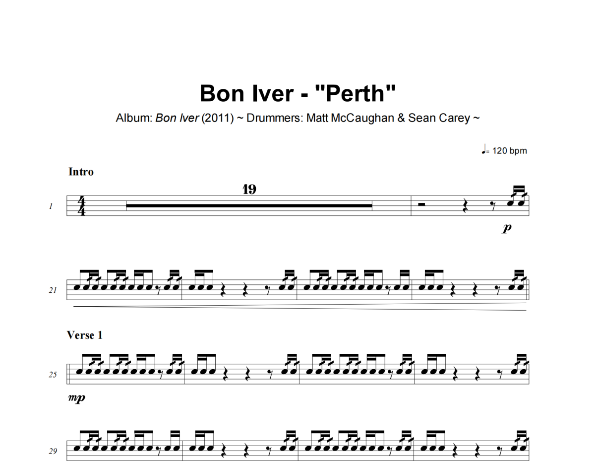 Perth鼓谱 Bon Iver《Perth》架子鼓|爵士鼓|鼓谱+动态视频