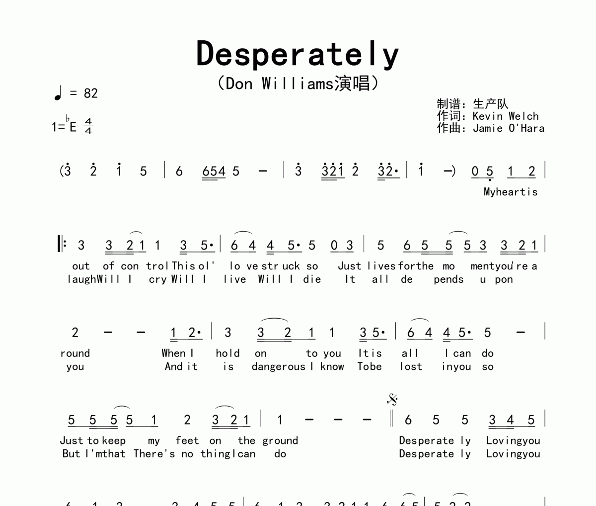 Desperately简谱 Don Williams《Desperately》简谱降E调