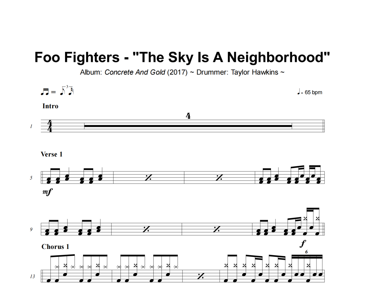 Foo Fighters-The Sky Is A Neighborhood架子鼓|爵士鼓|鼓谱+动态视频