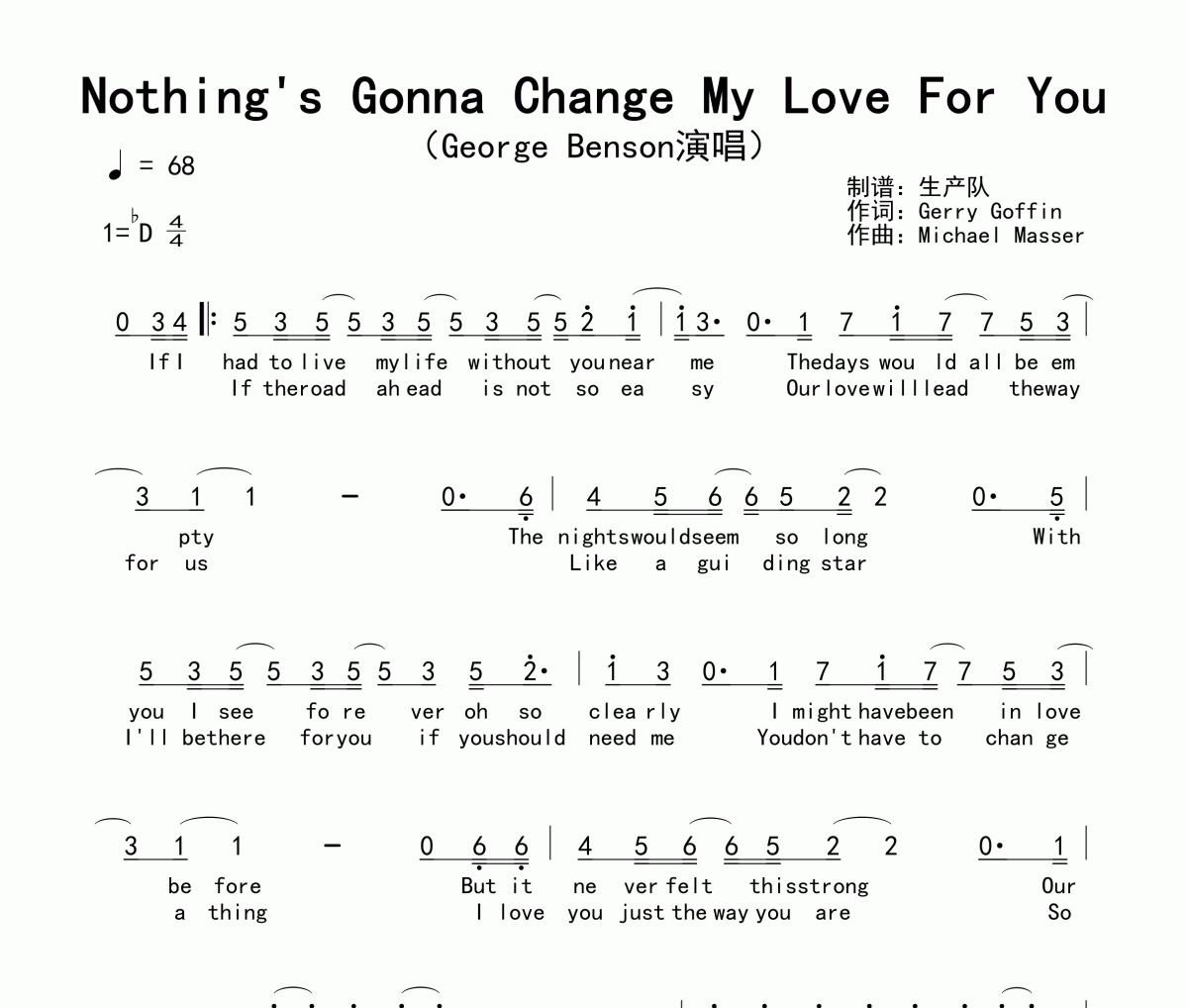 George Benson-Nothing's Gonna Change My Love For You简谱降D调