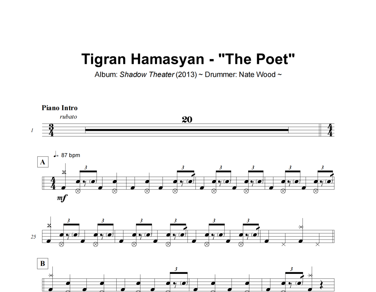 The Poet鼓谱 Tigran Hamasyan《The Poet》架子鼓|爵士鼓|鼓谱+动态视频