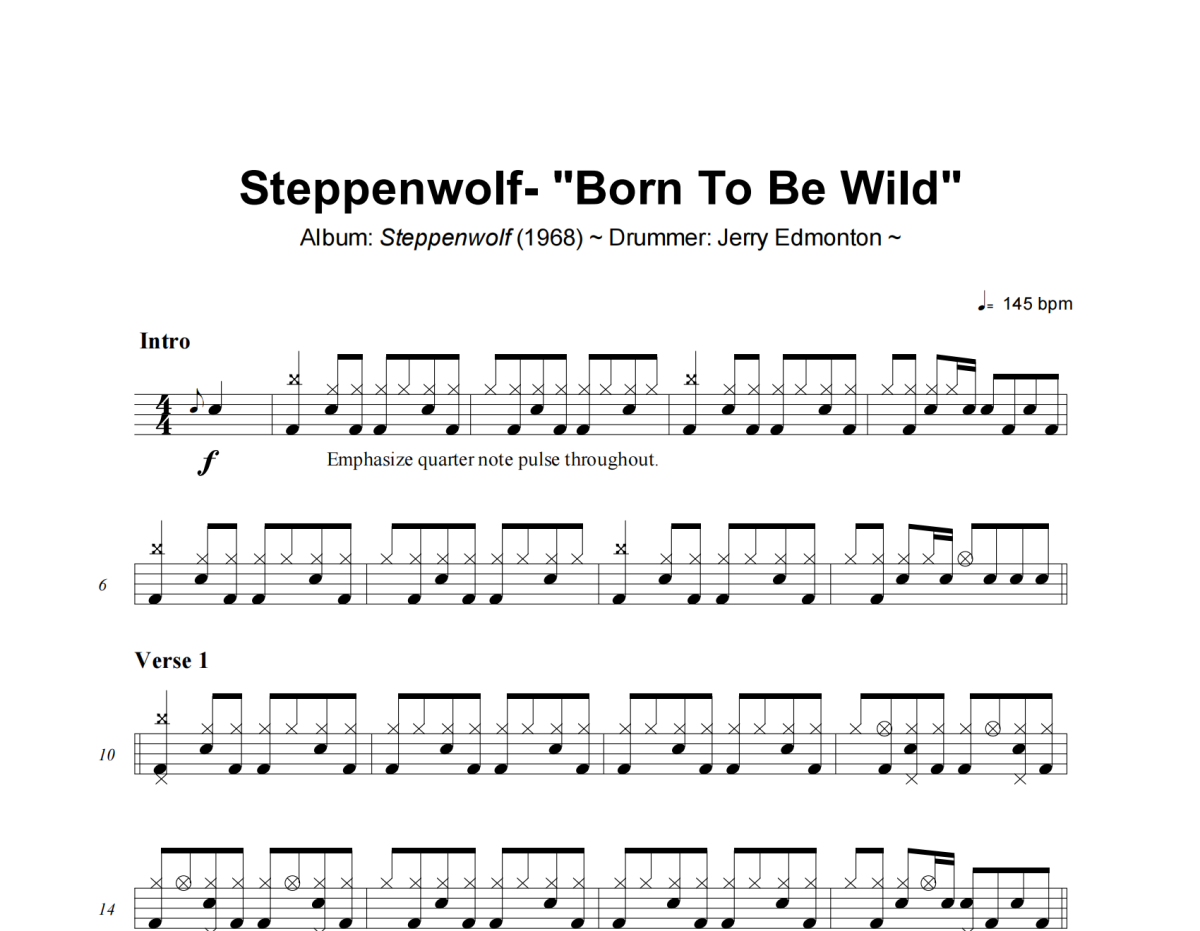 Steppenwolf《Born To Be Wild》架子鼓|爵士鼓|鼓谱+动态视频