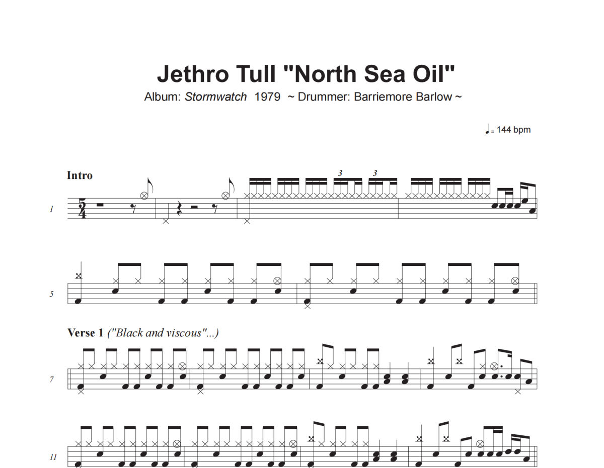 North Sea Oil鼓谱 Jethro Tull《North Sea Oil》架子鼓|爵士鼓|鼓谱+动态视频