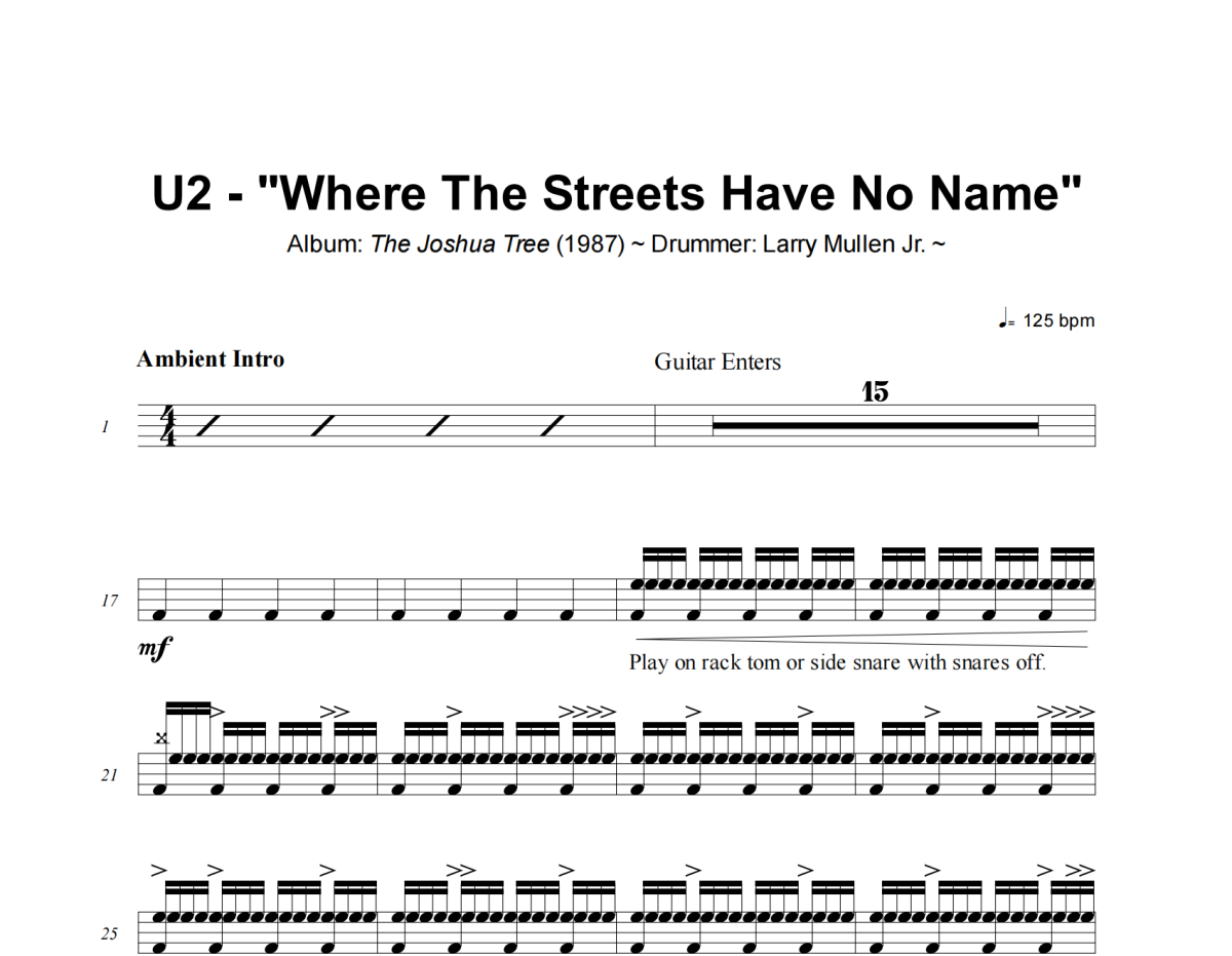 U2《Where The Streets Have No Name》架子鼓|爵士鼓|鼓谱+动态视频