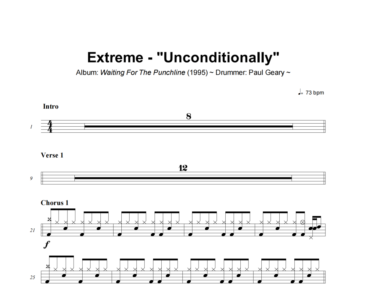 Unconditionally鼓谱 Extreme《Unconditionally》架子鼓|爵士鼓|鼓谱+动态视频