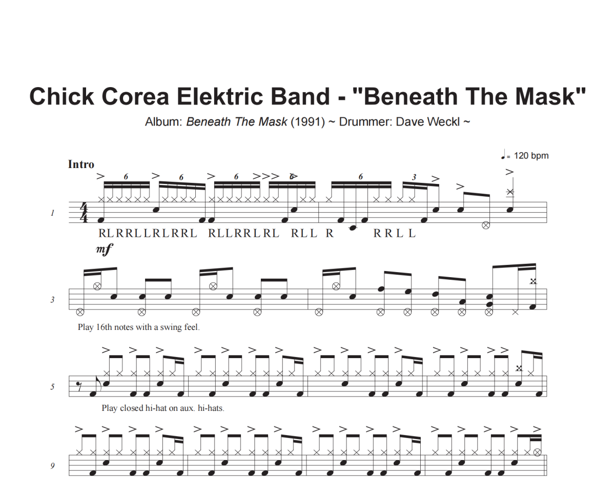 Chick Corea Elektric Band-Beneath The Mask爵士鼓谱+动态视频