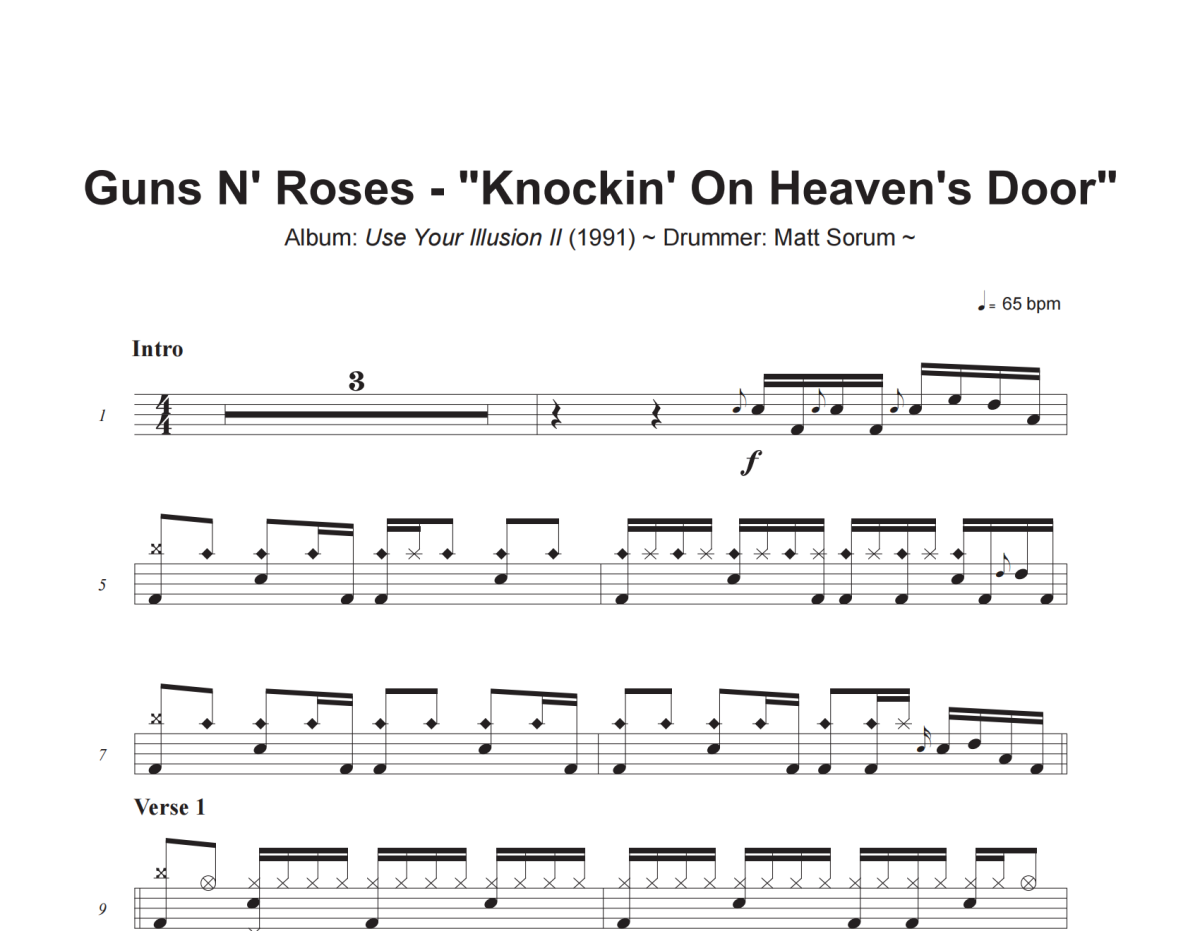 Guns N' Roses《Knockin' On Heaven's Door》架子鼓|爵士鼓|鼓谱+动态视频