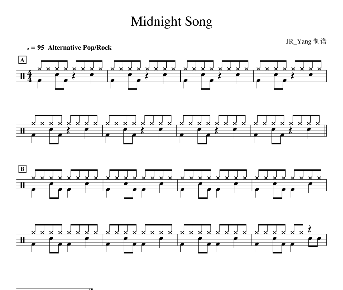 Midnight Song鼓谱 Rockschool Original《Midnight Song》架子鼓|爵士鼓|鼓谱