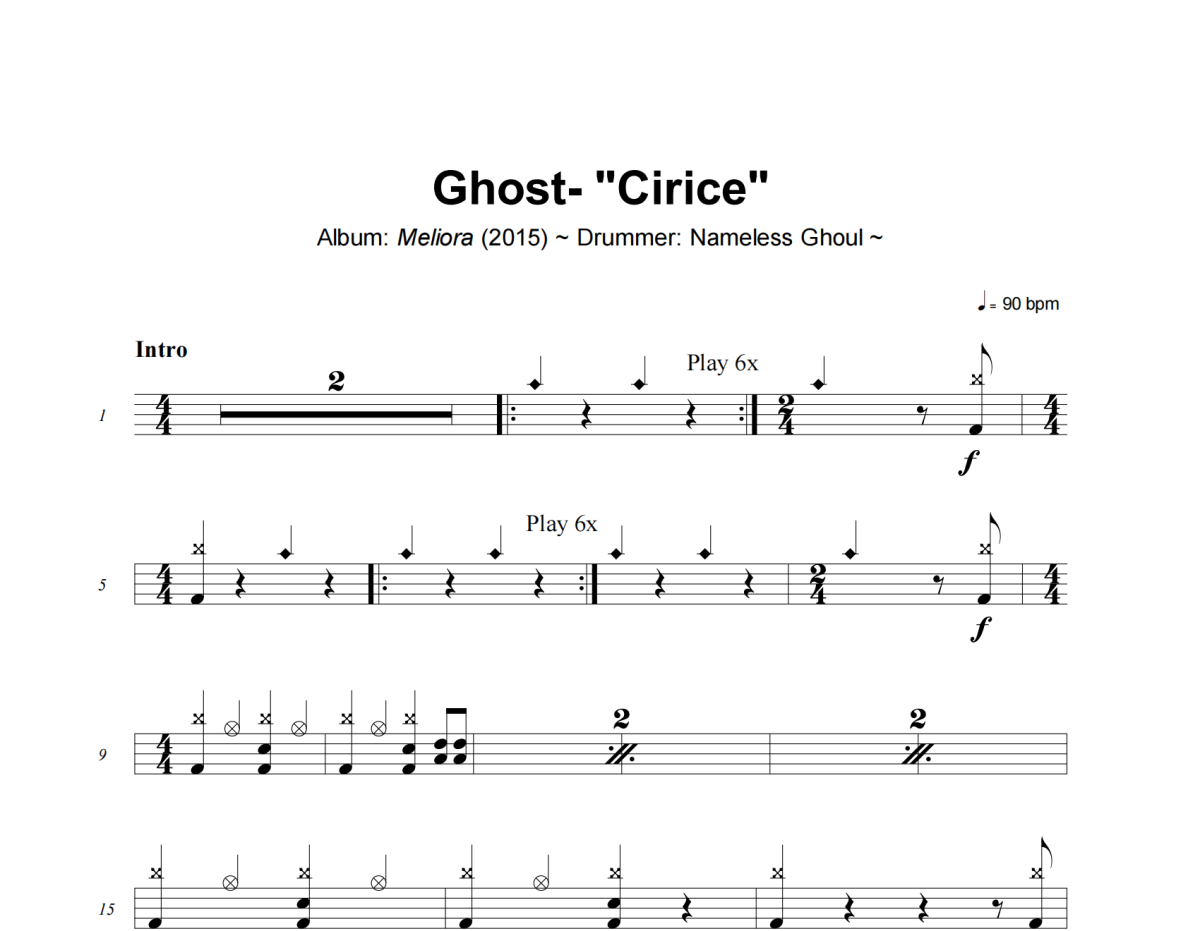 Cirice鼓谱 Ghost《Cirice》架子鼓|爵士鼓|鼓谱+动态视频