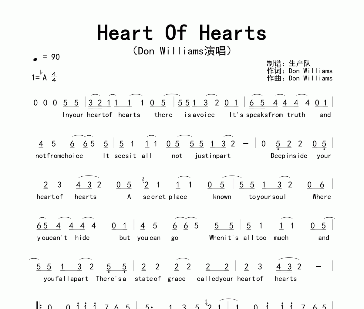 Heart Of Hearts简谱 Don Williams《Heart Of Hearts》简谱降A调