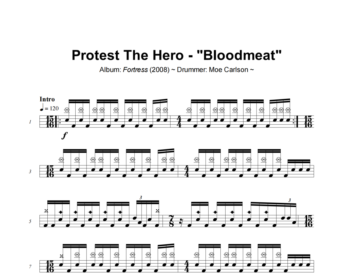 Bloodmeat鼓谱 Protest The Hero《Bloodmeat》架子鼓|爵士鼓|鼓谱+动态视频