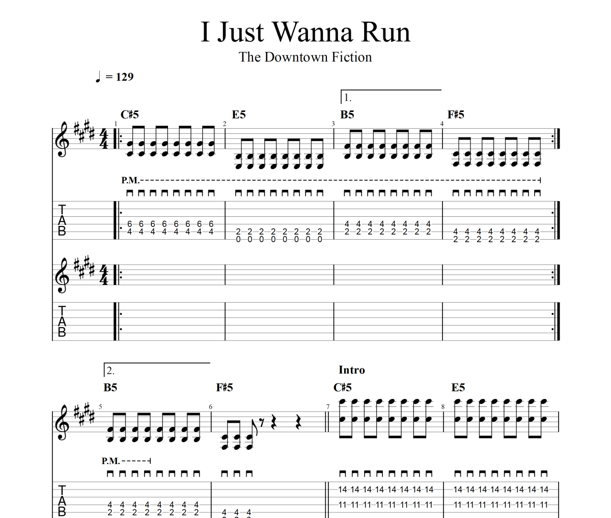 The Downtown Fiction《I just wanna run》六线谱|吉他谱