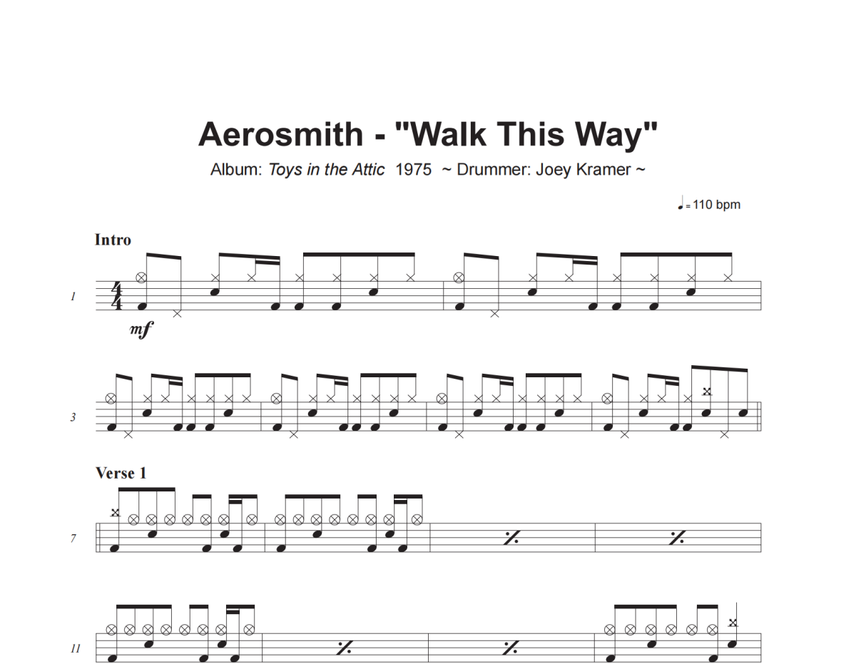 Walk This Way鼓谱 Aerosmith-Walk This Way爵士鼓鼓谱+动态视频