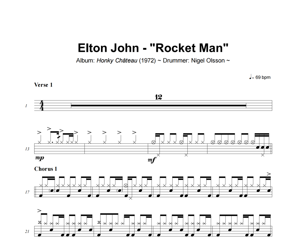 Rocket Man鼓谱 Elton John《Rocket Man》架子鼓|爵士鼓|鼓谱+动态视频