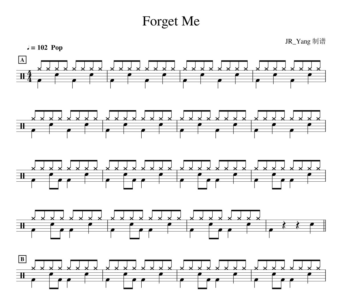 Forget Me鼓谱 Lewis Capaldi《Forget Me》架子鼓|爵士鼓|鼓谱