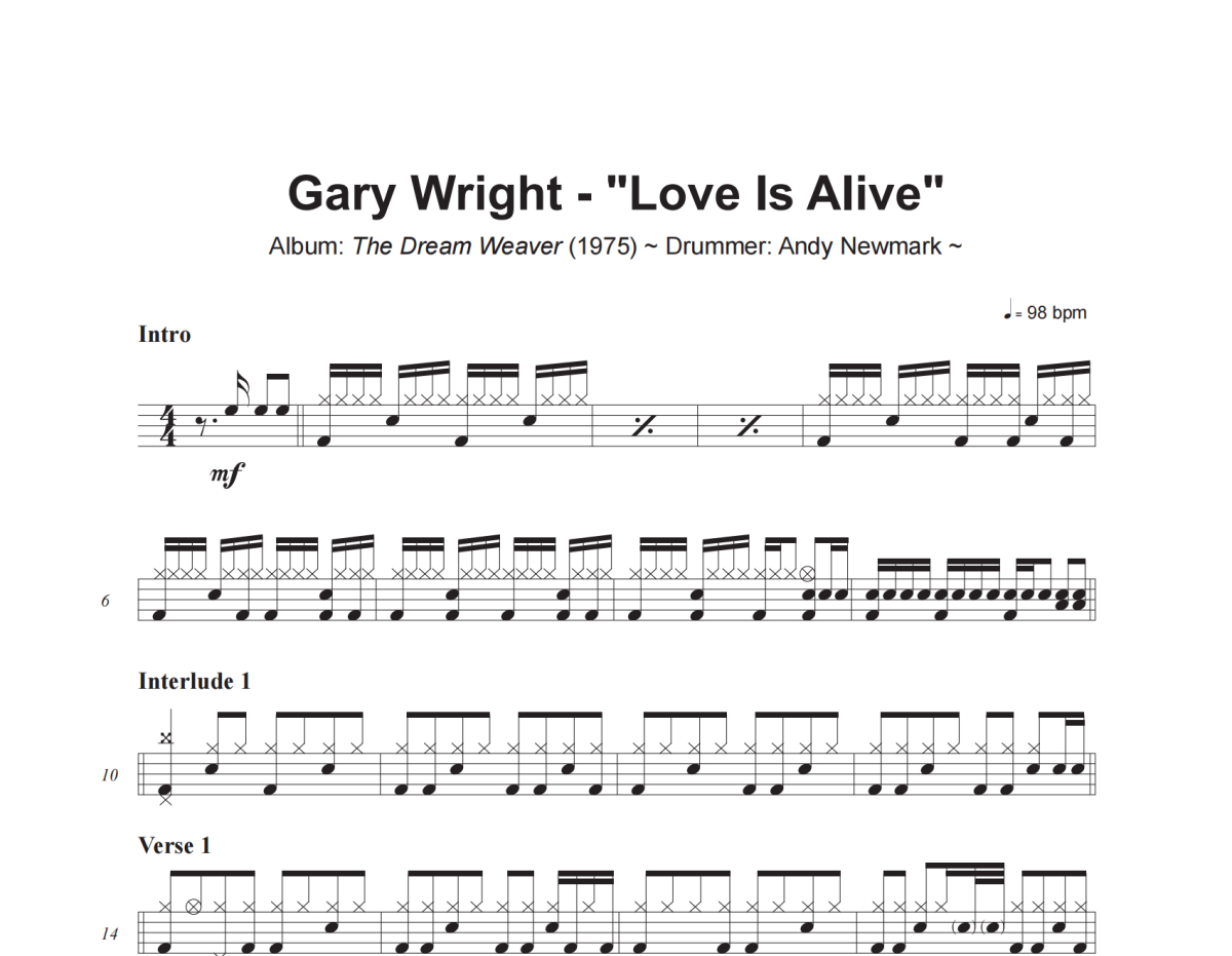 Love Is Alive鼓谱 Gary Wright《Love Is Alive》架子鼓|爵士鼓|鼓谱+动态视频