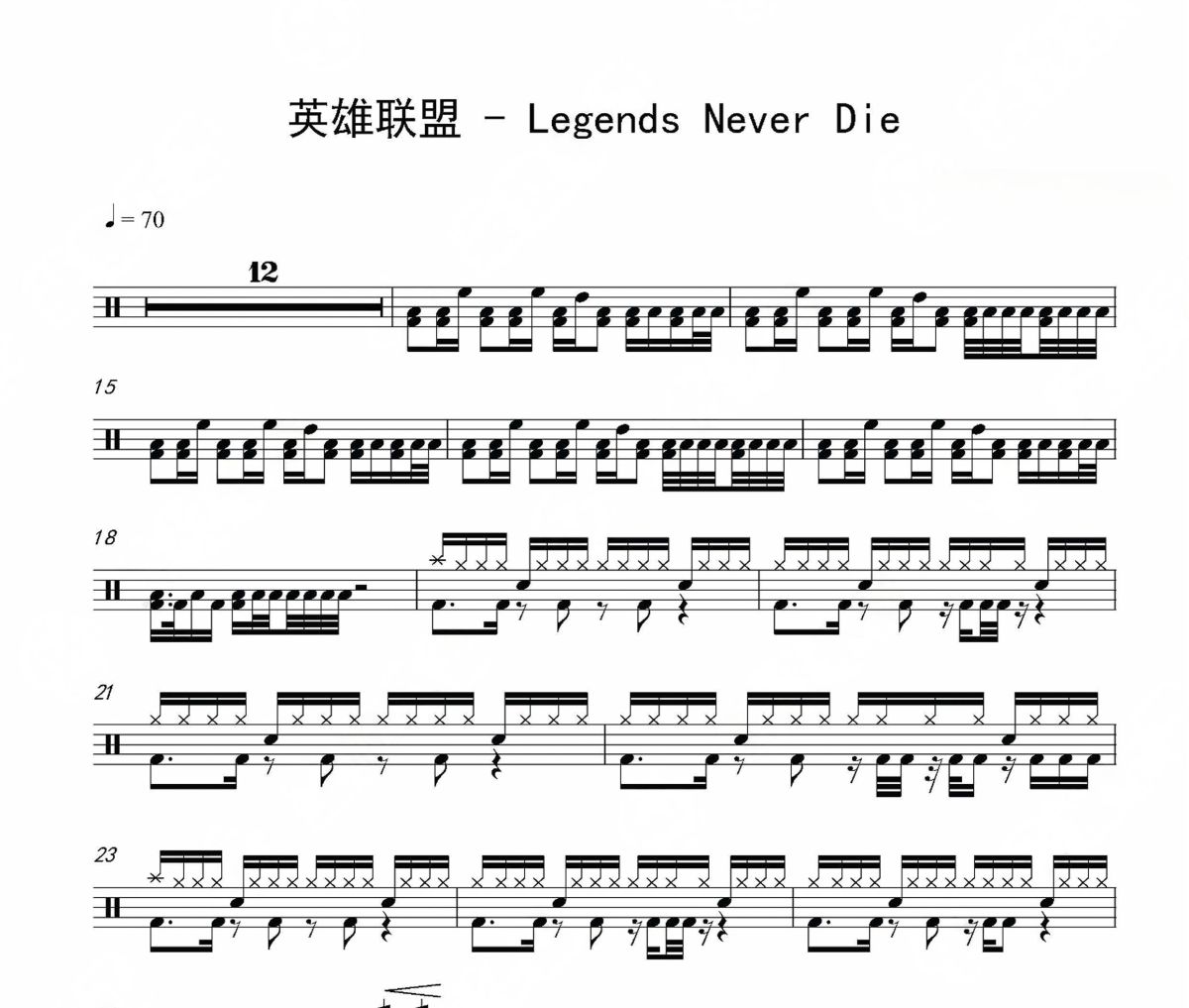 英雄联盟《Legends Never Die》架子鼓|爵士鼓|鼓谱