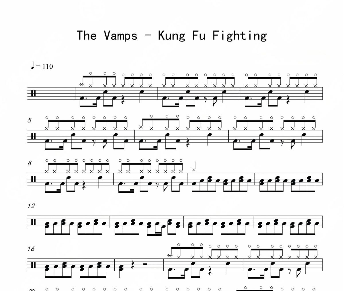 Kung Fu Fighting鼓谱 The Vamps《Kung Fu Fighting》架子鼓|爵士鼓|鼓谱