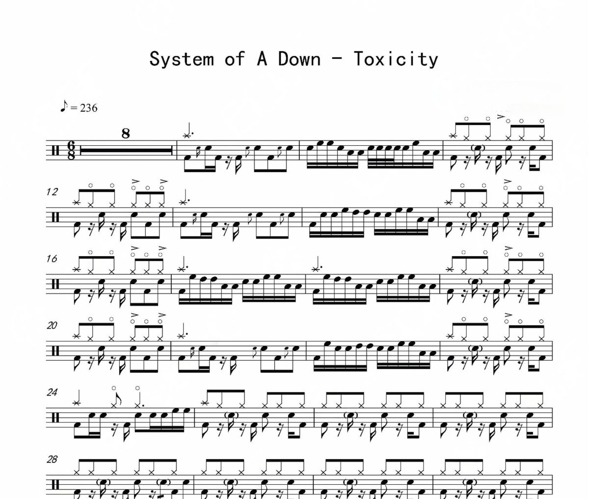 System of A Down《Toxicity》架子鼓|爵士鼓|鼓谱