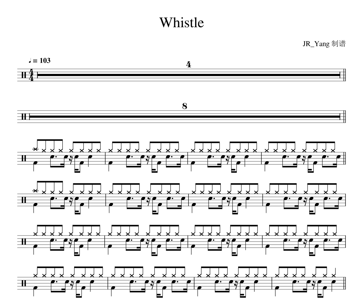 Whistle鼓谱 Flo Rida《Whistle》架子鼓|爵士鼓|鼓谱