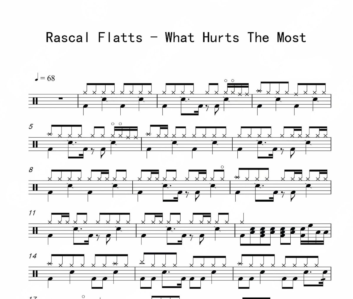 Rascal Flatts《What Hurts The Most》架子鼓|爵士鼓|鼓谱