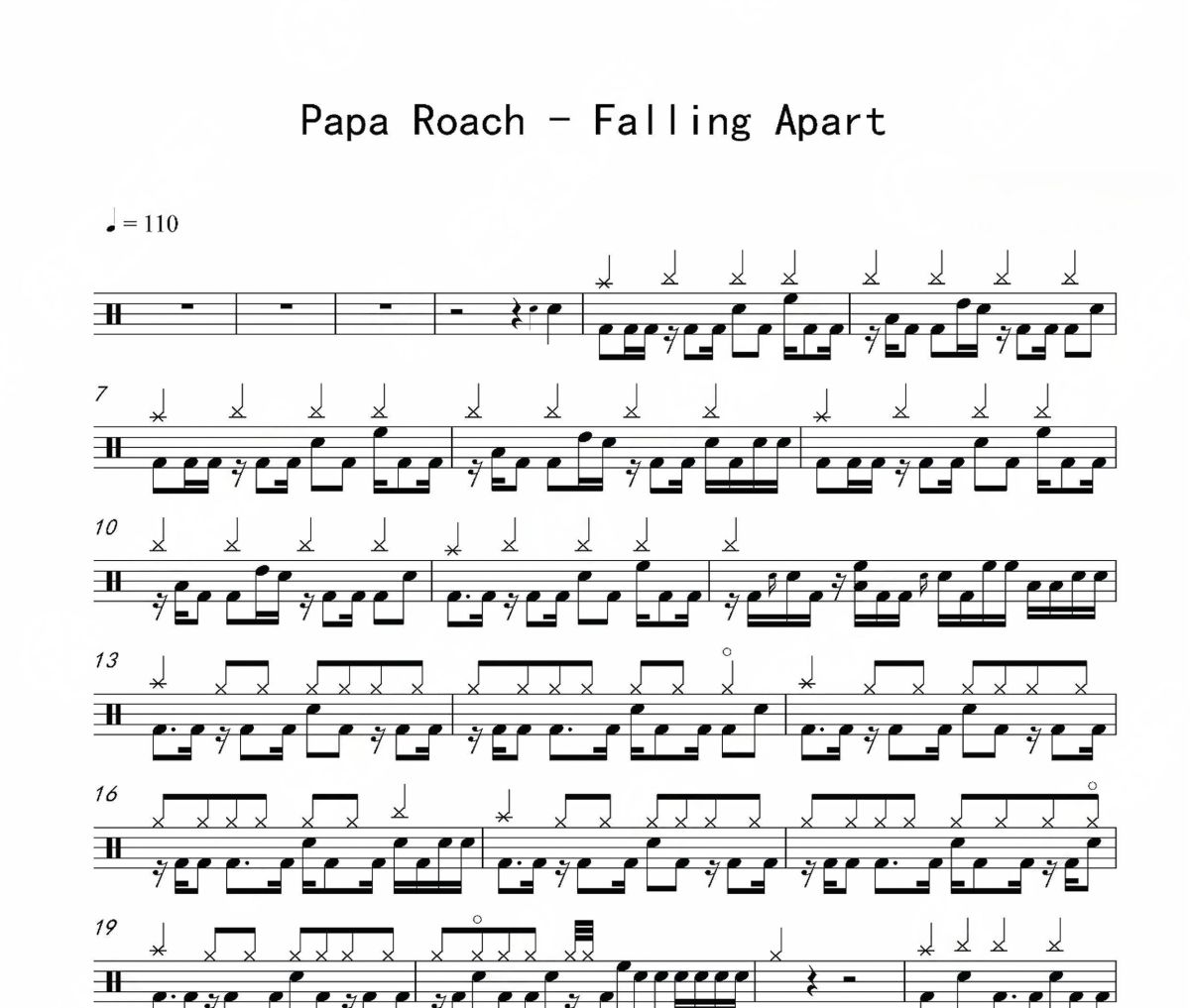 Falling Apart鼓谱 Papa Roach《Falling Apart》架子鼓|爵士鼓|鼓谱