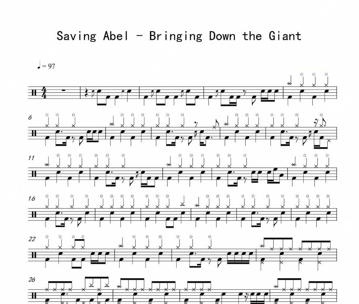Saving Abel《Bringing Down the Giant》架子鼓|爵士鼓|鼓谱