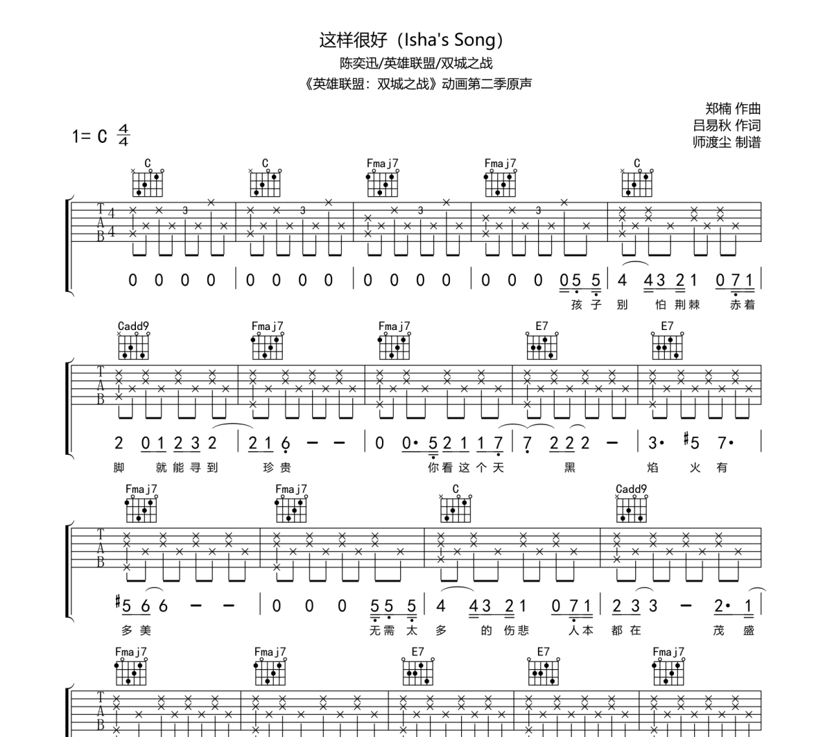 这样很好吉他谱 陈奕迅《这样很好》六线谱C调吉他谱