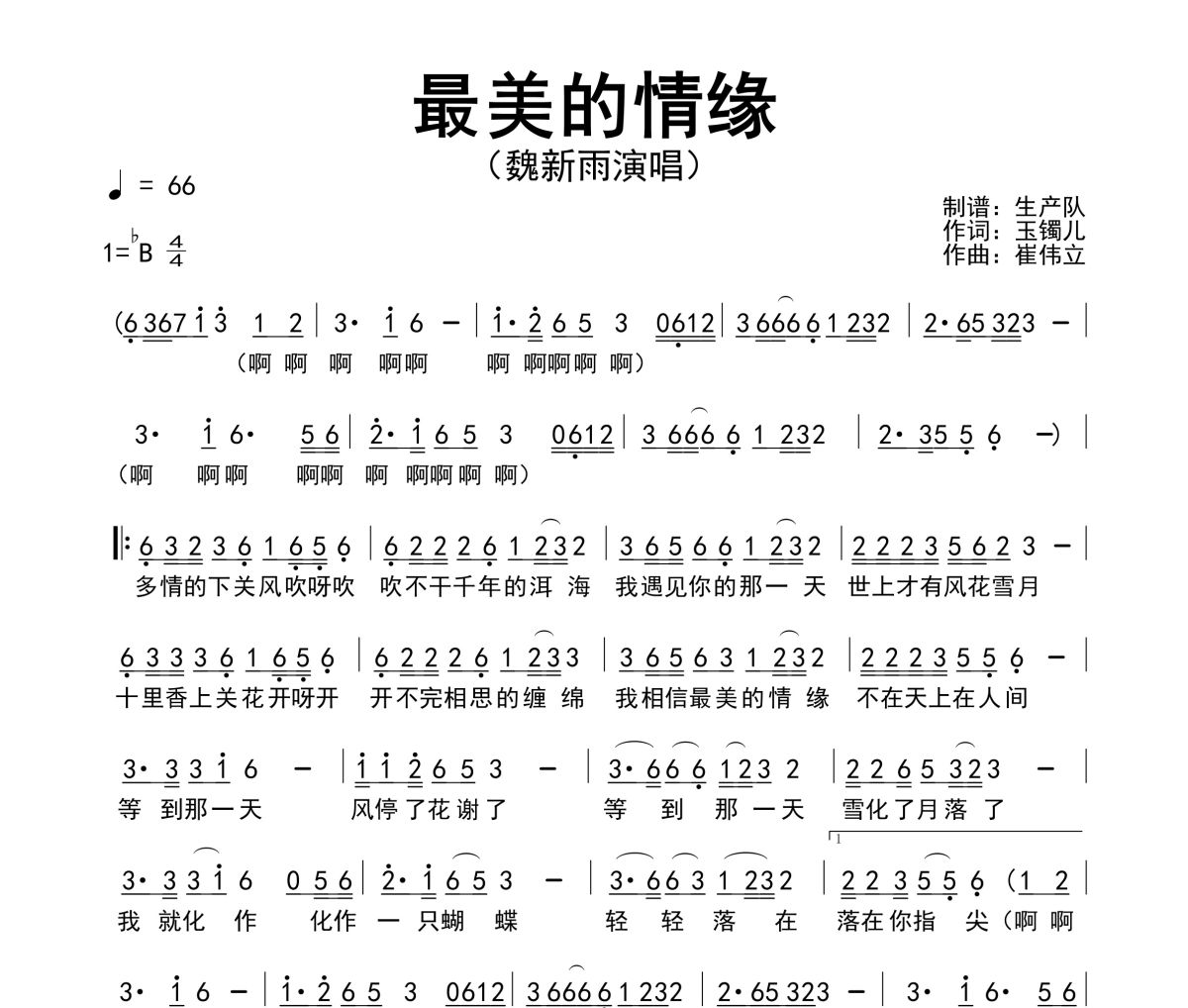 最美的情缘简谱 魏新雨《最美的情缘》简谱降B调