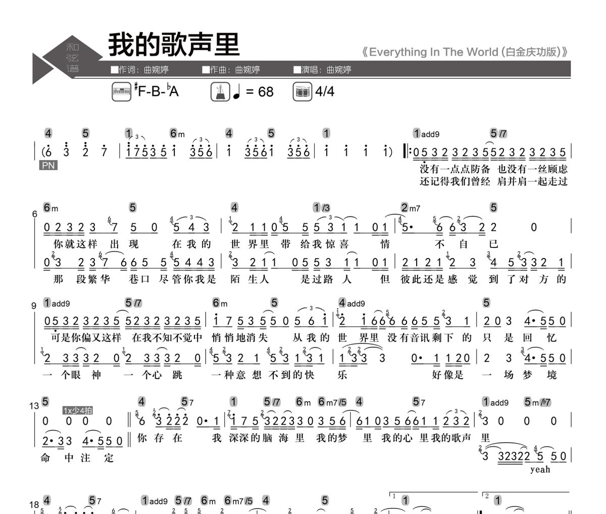 我的歌声里简谱 曲婉婷《我的歌声里》简谱