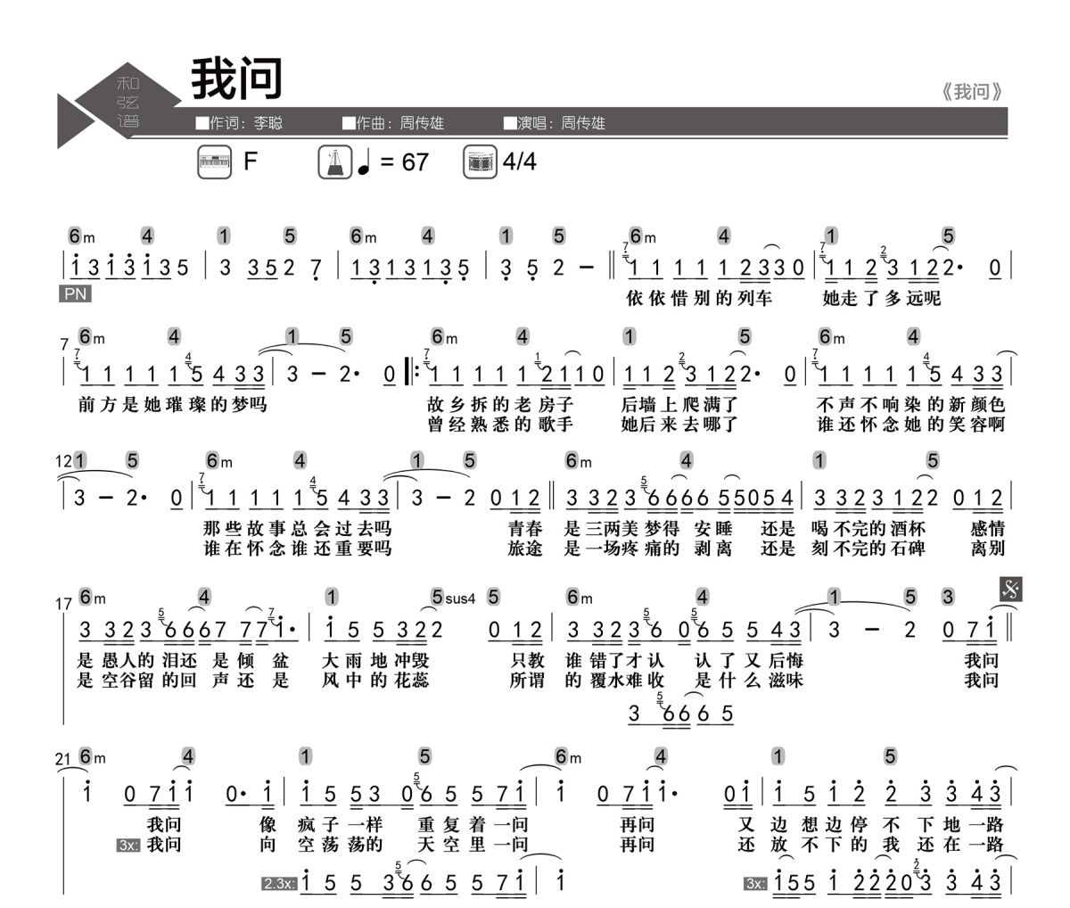 我问简谱 周传雄《我问》简谱F调