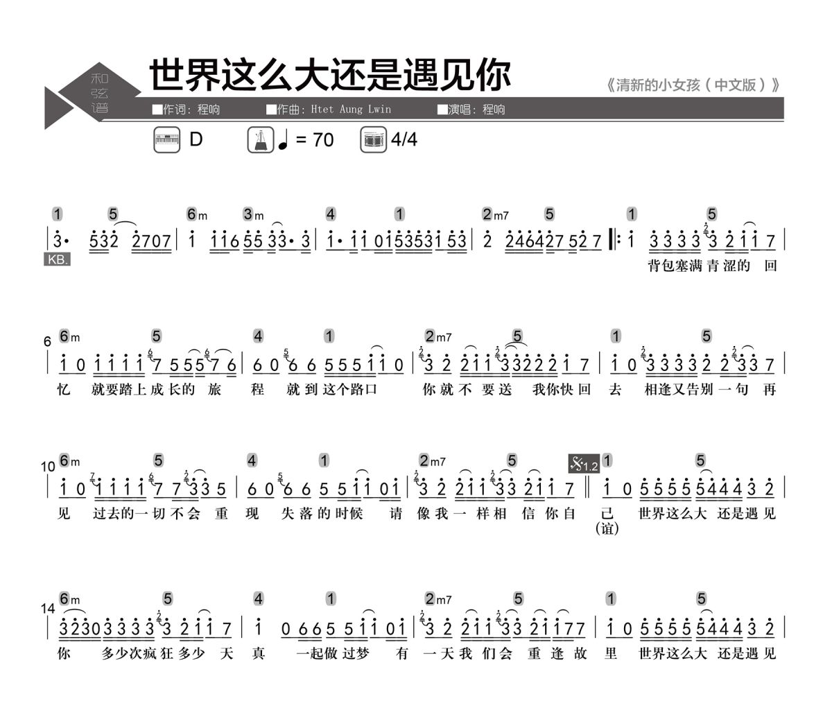 世界这么大还是遇见你简谱 程响《世界这么大还是遇见你》简谱D调